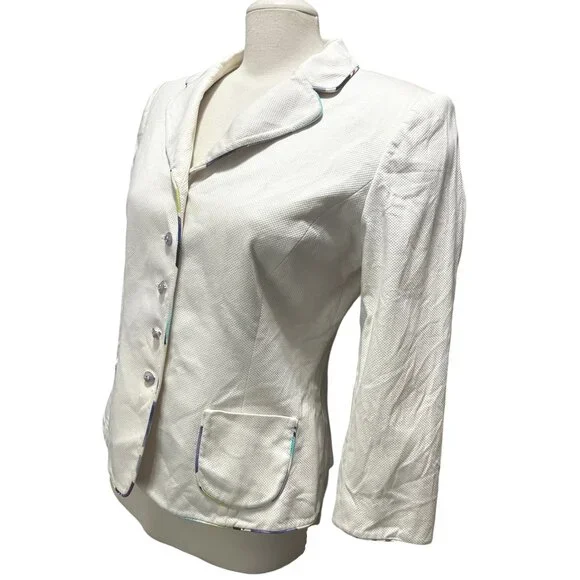 Stresa Collared Purple Button Cotton Blazer Sz 8 (Medium) Womens Cream Floral Ta - Picture 3 of 10